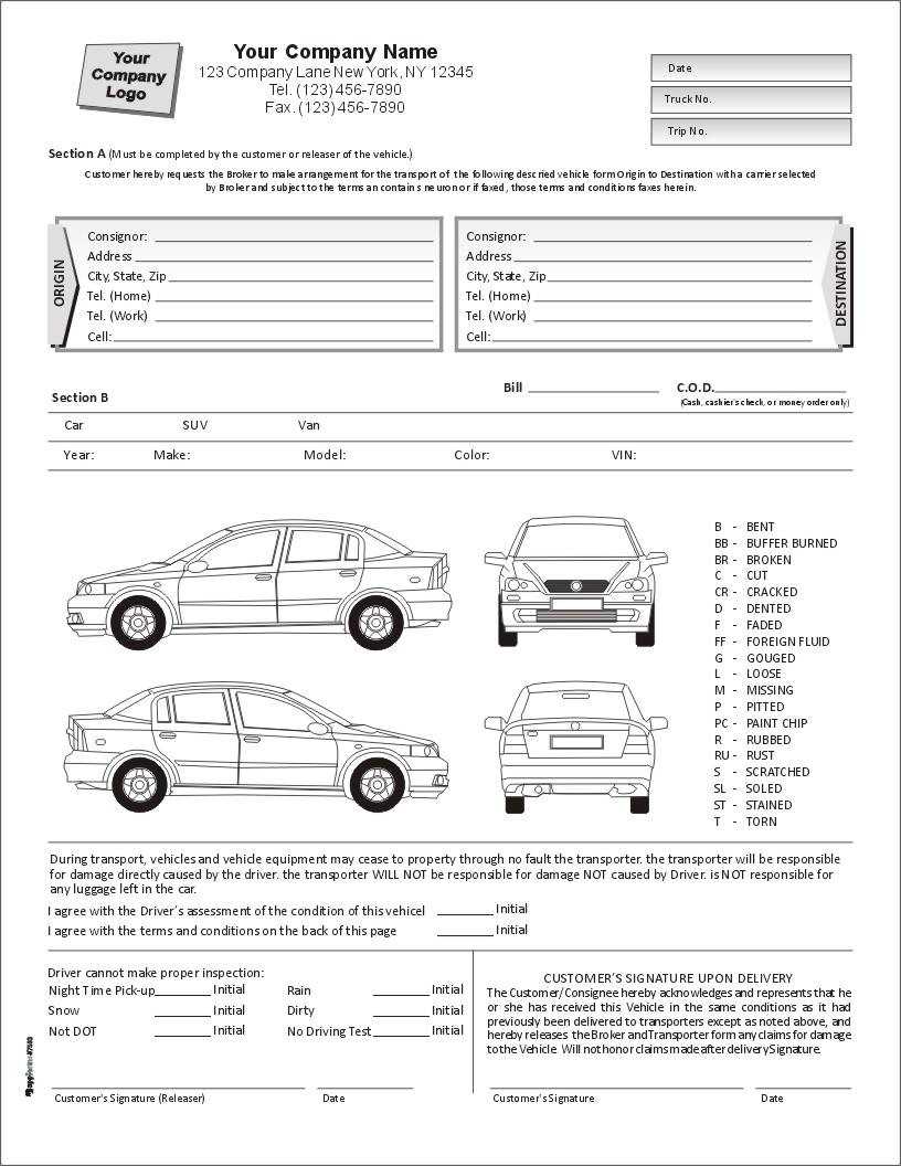 Auto Condition Report Form With Terms On Back, Item #7563 Throughout Truck Condition Report Template