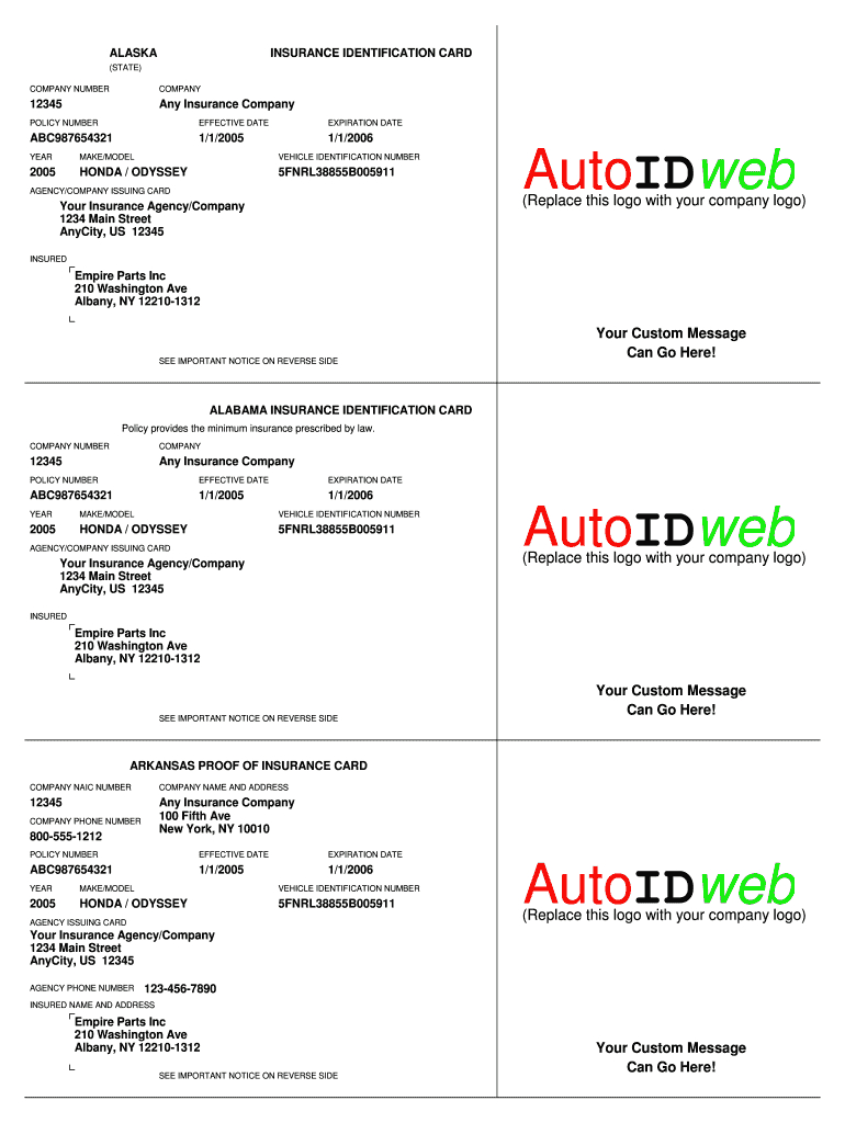 Auto Insurance Card Template – Fill Online, Printable Inside Proof Of Insurance Card Template
