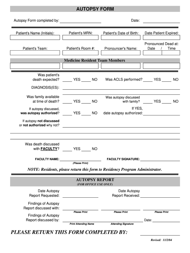 Autopsy Forms Fill Online, Printable, Fillable, Blank In Coroner's