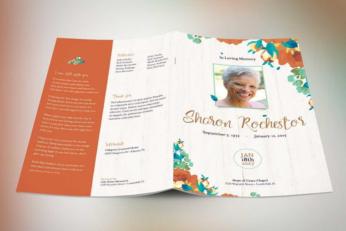 Autumn Floral Funeral Program Template With Memorial Brochure Template