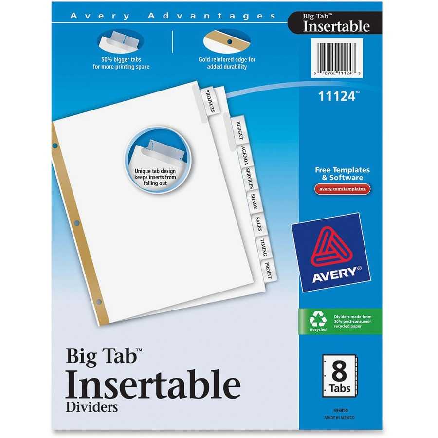 Avery® Big Tab White Insertable Dividers – Gold Reinforced In 8 Tab Divider Template Word