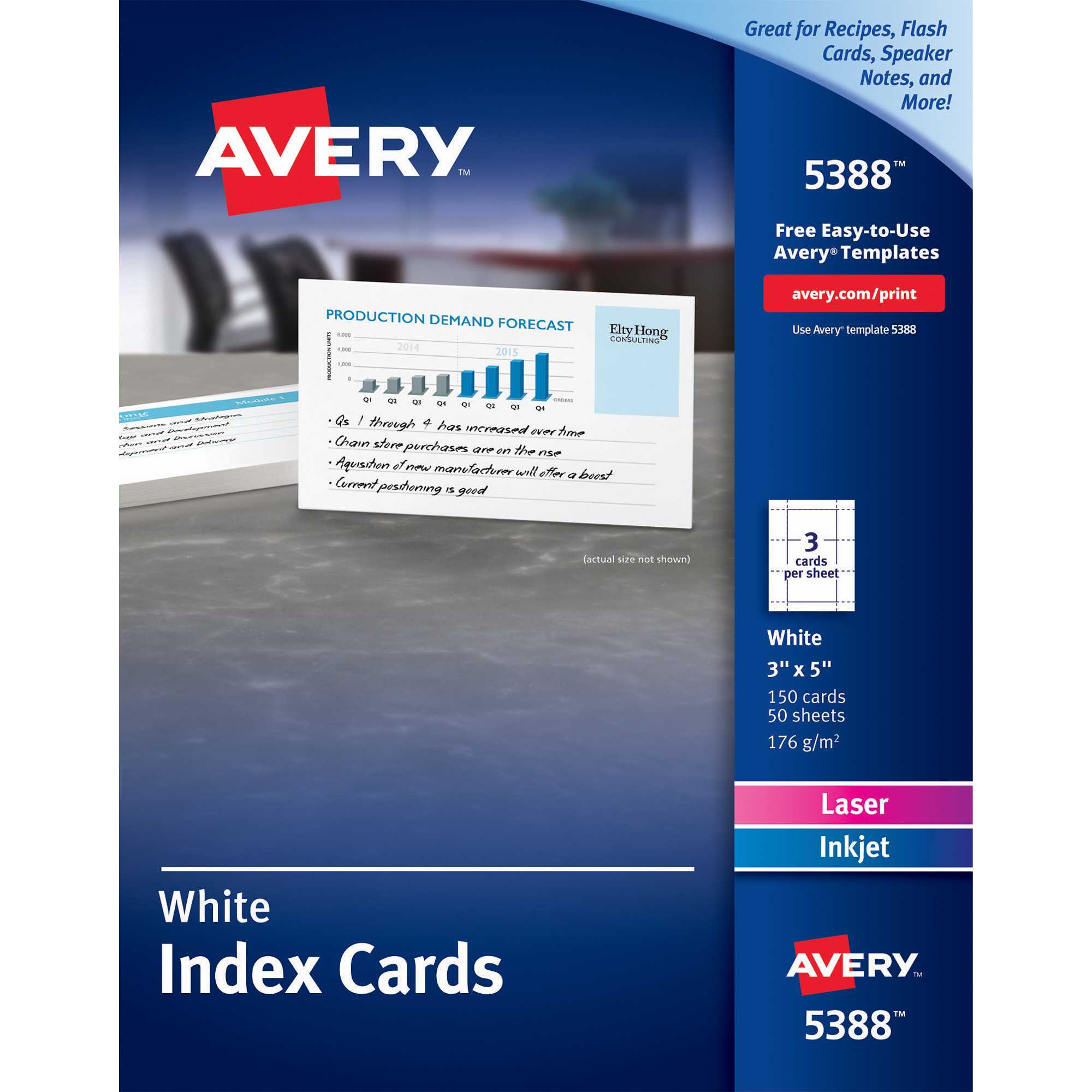 Avery® Laser, Inkjet Print Printable Index Card – A7 – 3" X 5" – 150 / Box  – White With 5 By 8 Index Card Template