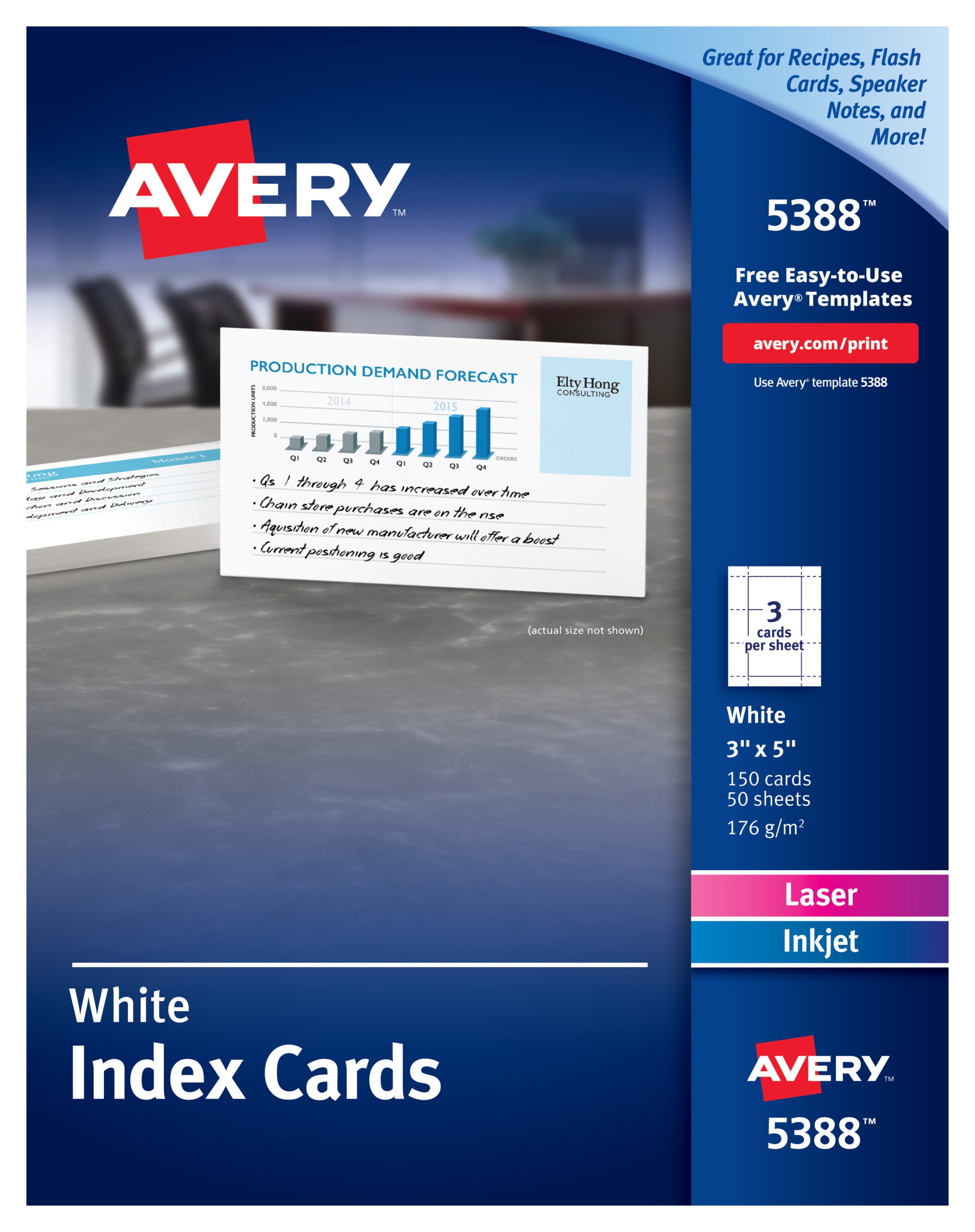Avery Printable Cards, Laser & Inkjet Printers, 150 Cards, 3 X 5, Index  Card Size (5388) With Regard To 3 By 5 Index Card Template