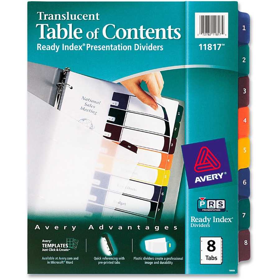Avery® Ready Index Customizable Table Of Contents Translucent Dividers – 8  X Divider(S) – 8 Tab(S)/set – 8.5" Divider Width X 11" Divider Length – Intended For 8 Tab Divider Template Word