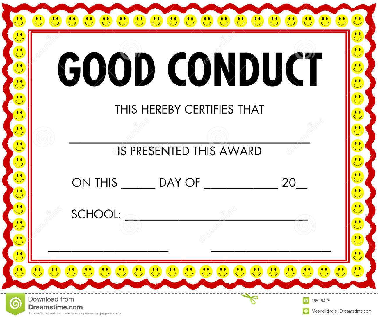 Award Certificate Good Conduct Stock Vector – Illustration For Good Conduct Certificate Template