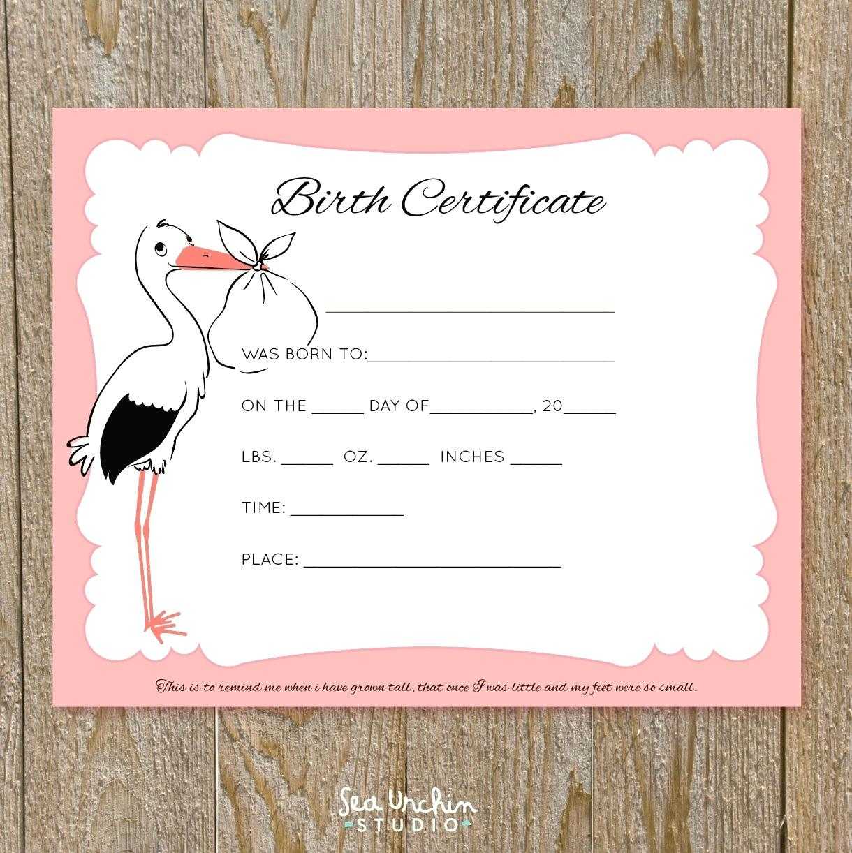 Baby Doll Birth Certificate Template Professional Template