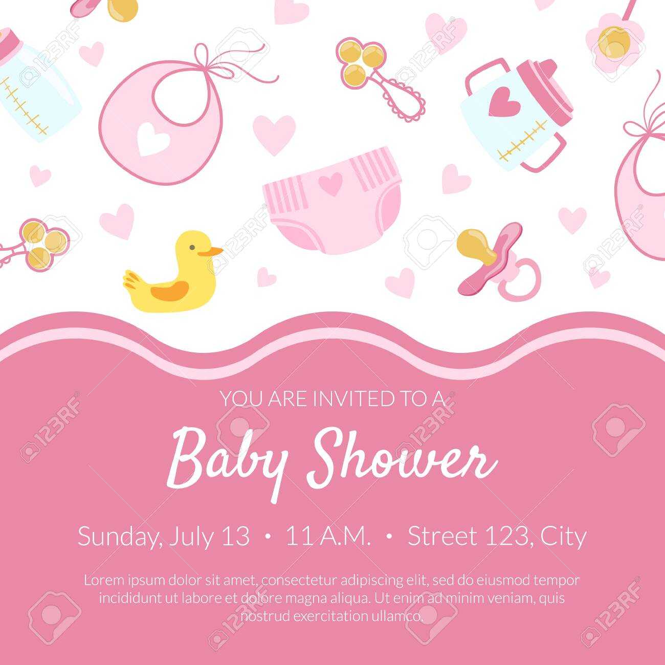 Baby Shower Invitation Banner Template, Pink Card With Newborn.. Within Baby Shower Banner Template