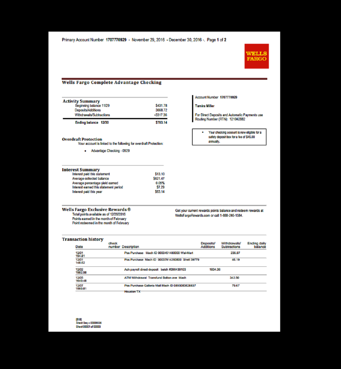 Bank, Statement, Wells Fargo Template, Fake, Custom Pertaining To Blank Bank Statement Template Download