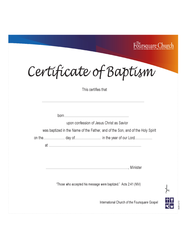 Baptism Certificate – 4 Free Templates In Pdf, Word, Excel Throughout Baptism Certificate Template Download