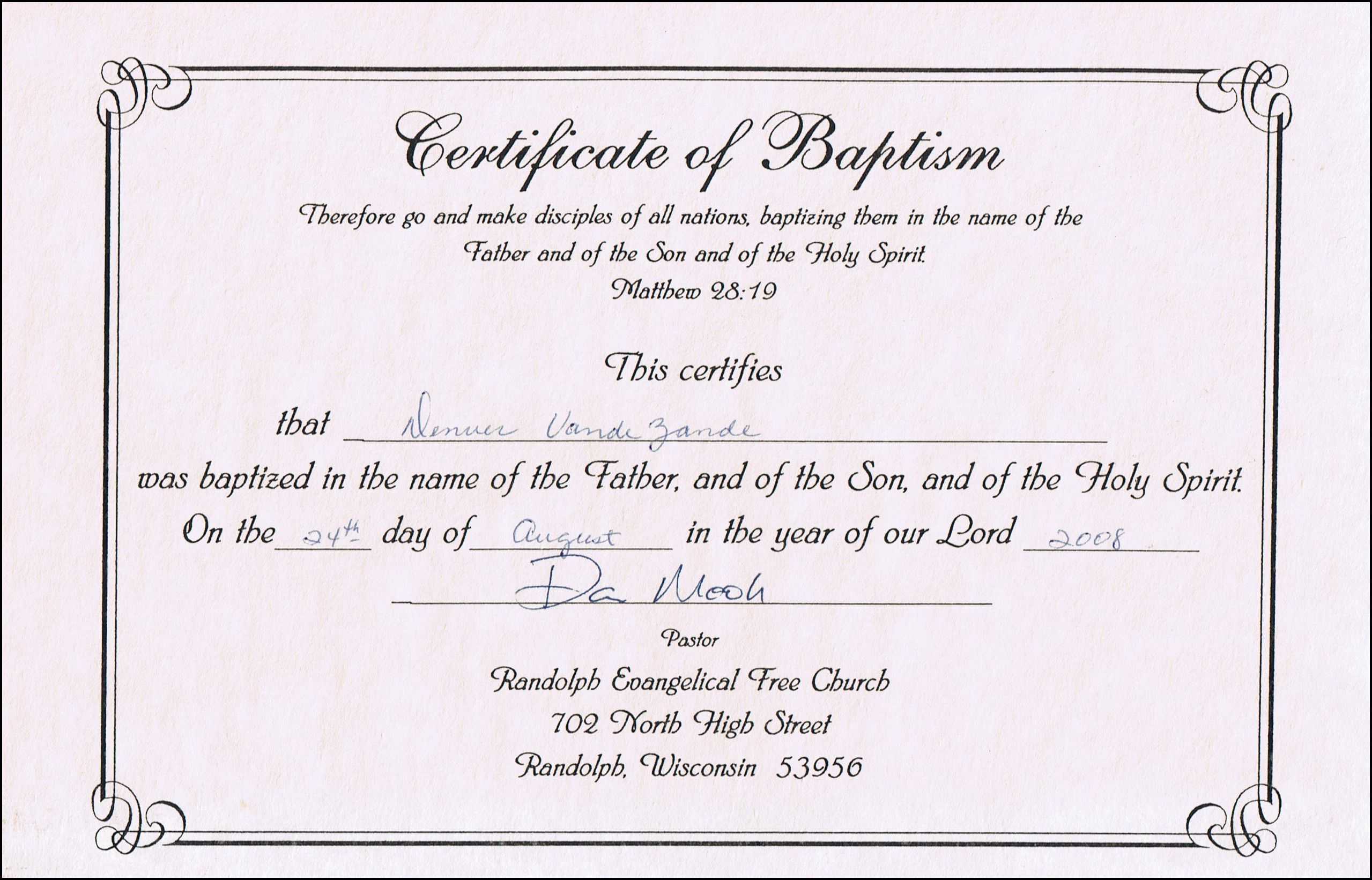 Baptism Certificates Free Online | Denver's Certificate Of Inside Roman Catholic Baptism Certificate Template