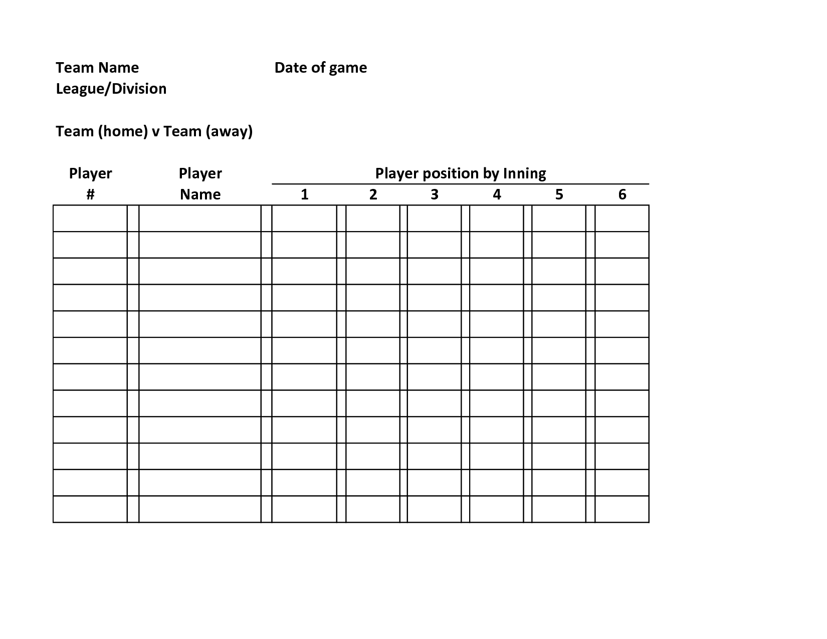 Baseball+Team+Roster+Template | Sports | Baseball Lineup Within Softball Lineup Card Template