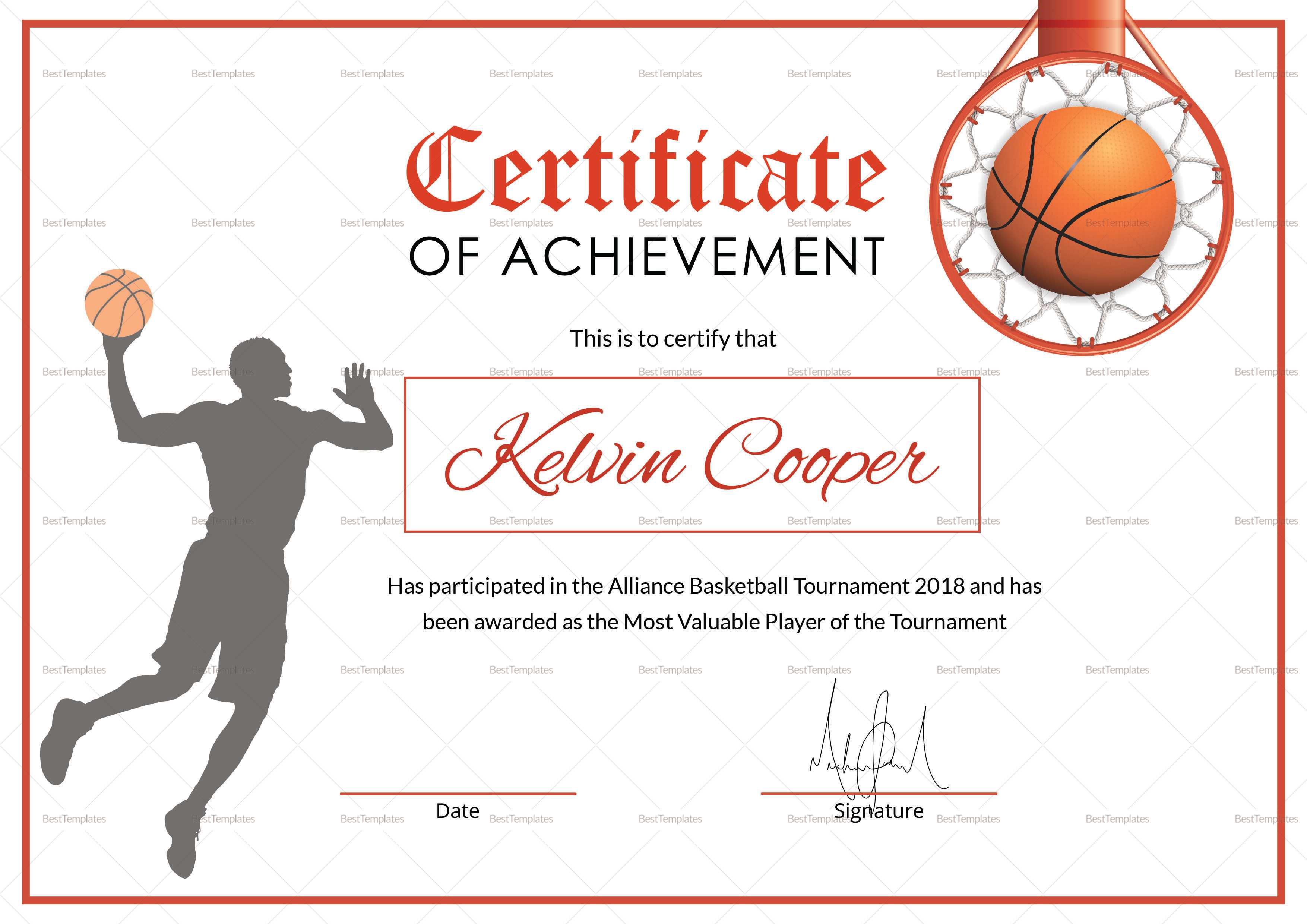 Basketball Award Achievement Certificate Template With Sports Award Certificate Template Word