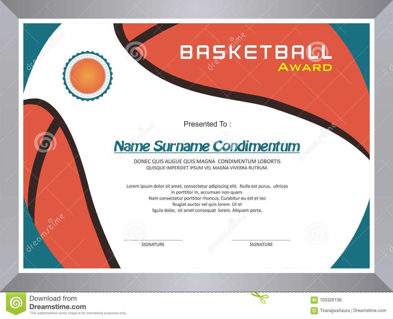 Basketball Award, Diploma Template Design Stock Vector Regarding Basketball Certificate Template