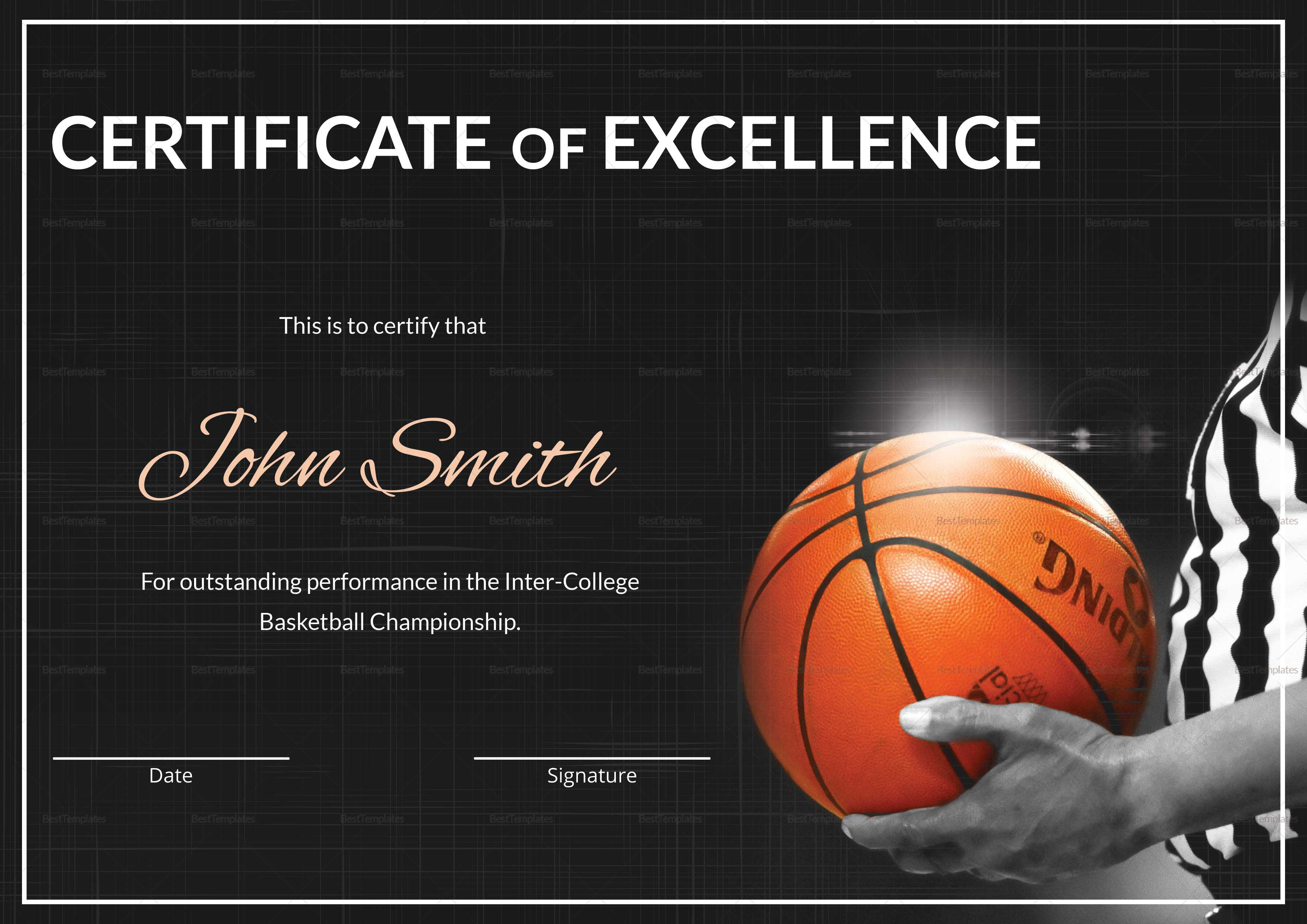 Basketball Excellence Certificate Template Regarding Basketball Certificate Template