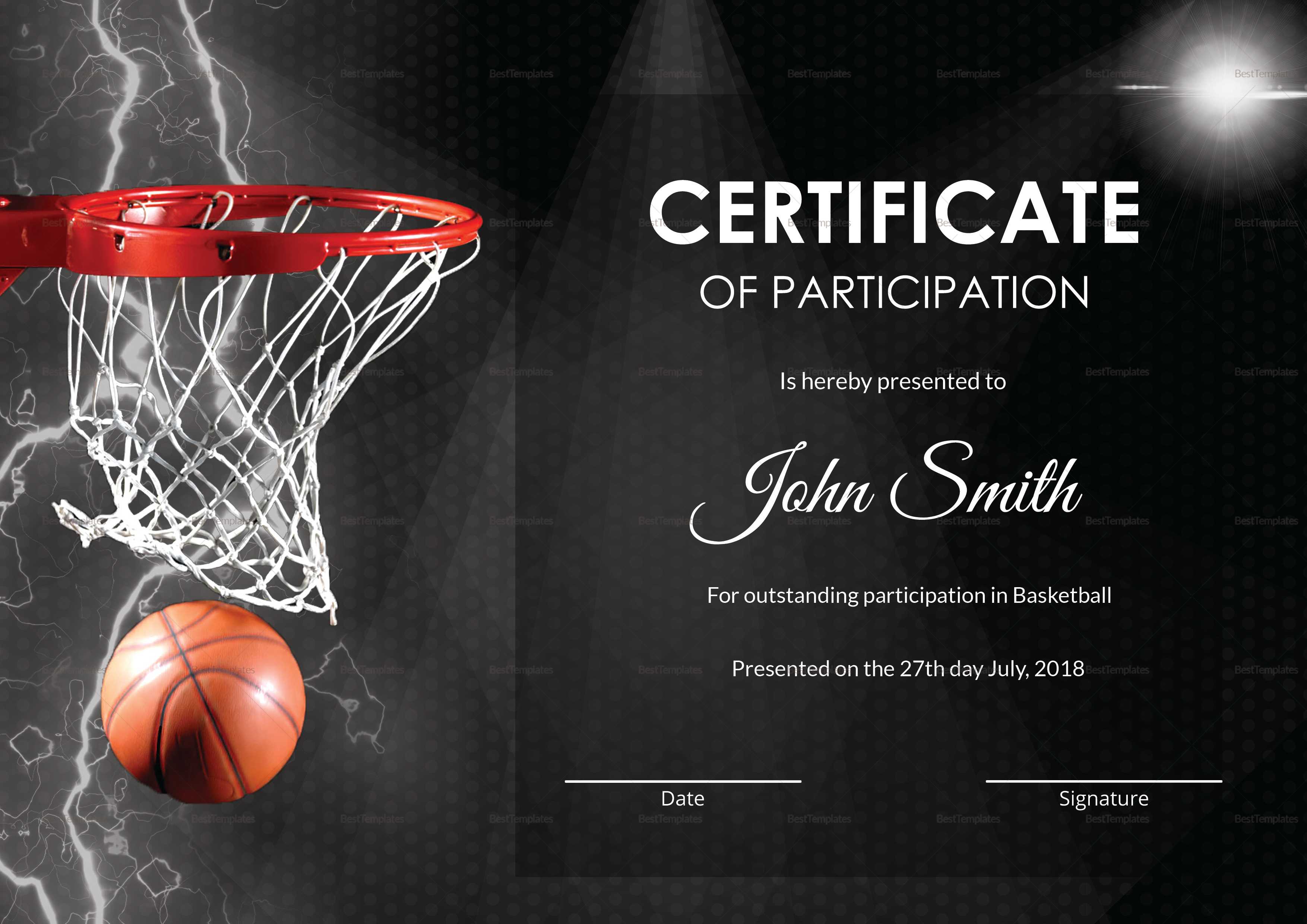 Basketball Participation Certificate Template In Basketball Certificate Template