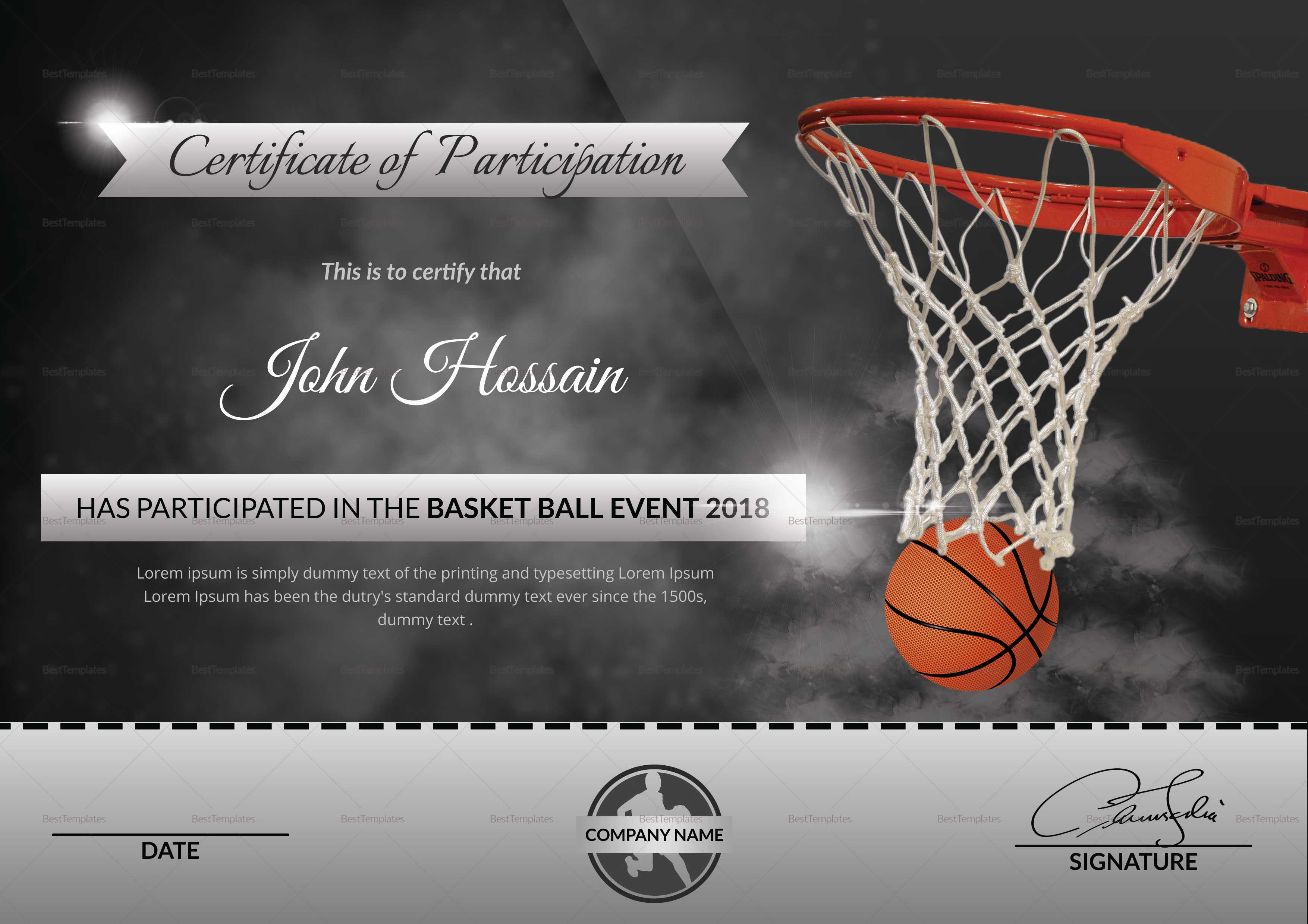 Basketball Participation Certificate Template Inside Basketball Certificate Template