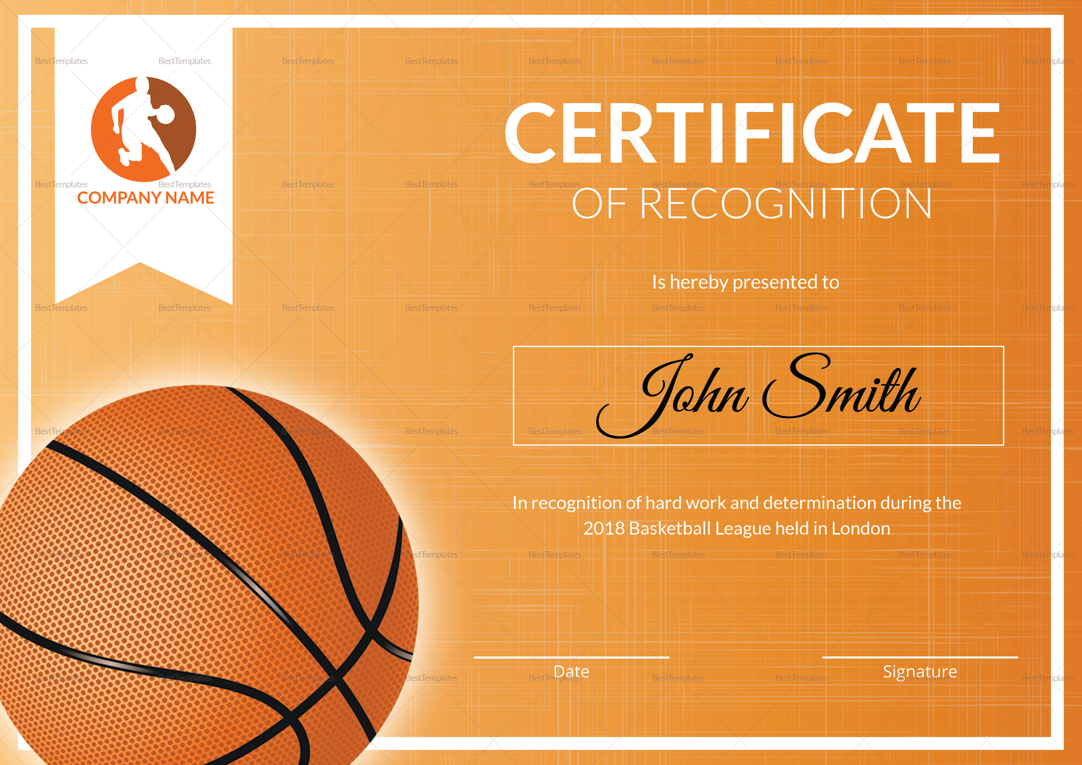 Basketball Recognition Certificate Template Regarding Basketball Certificate Template