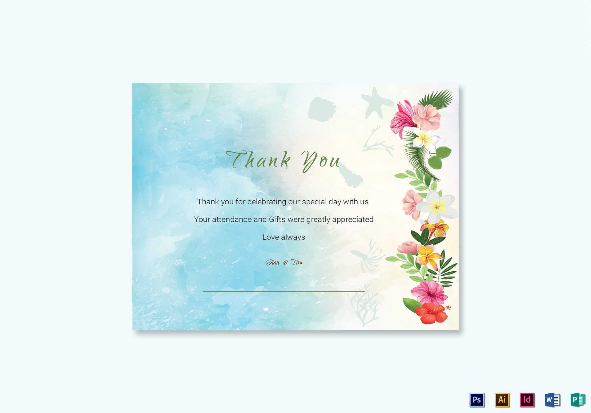 Beach Thank You Card Template With Thank You Card Template Word