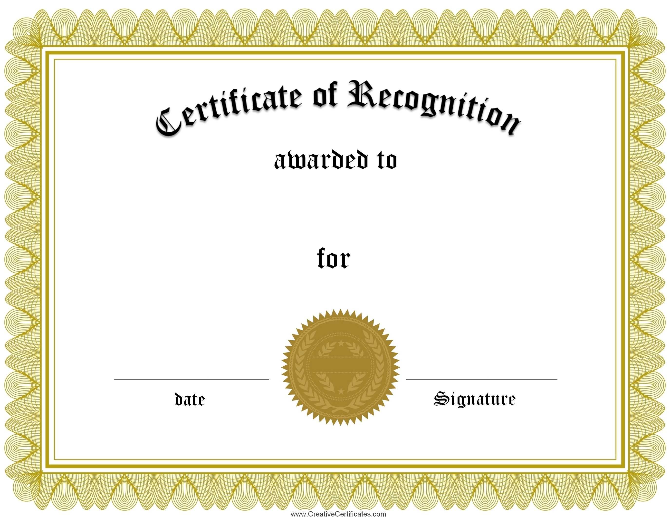 Beautiful Recognition Certificate Template Free Ideas Throughout 