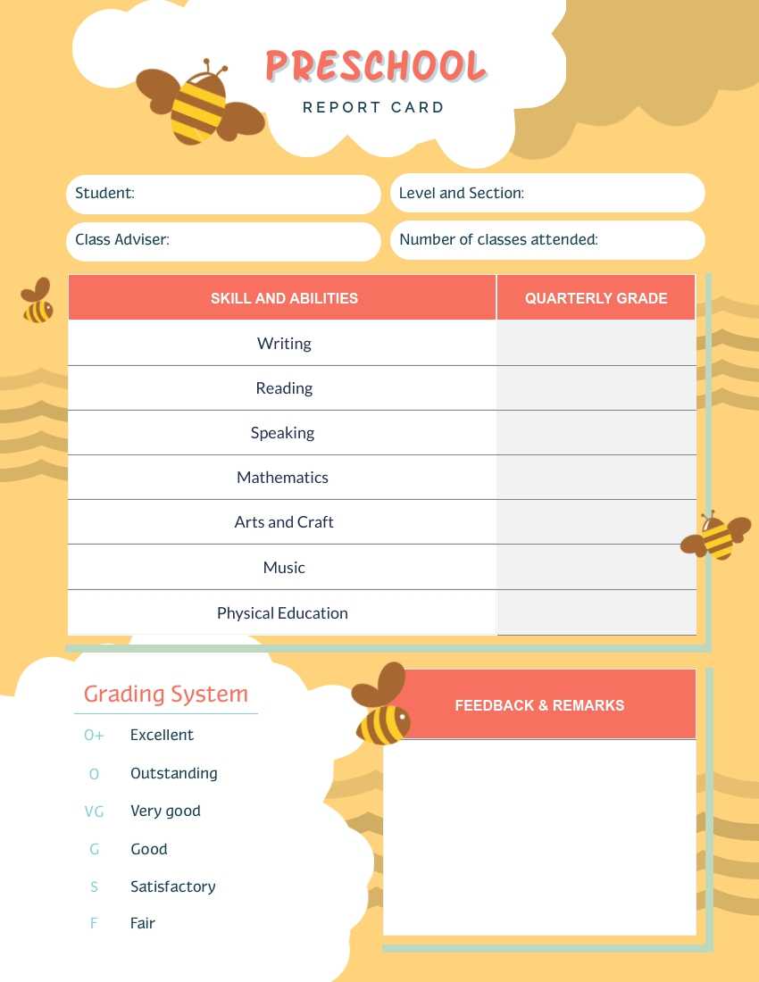 Bee Preschool Report Card Template – Visme For Preschool Weekly Report Template