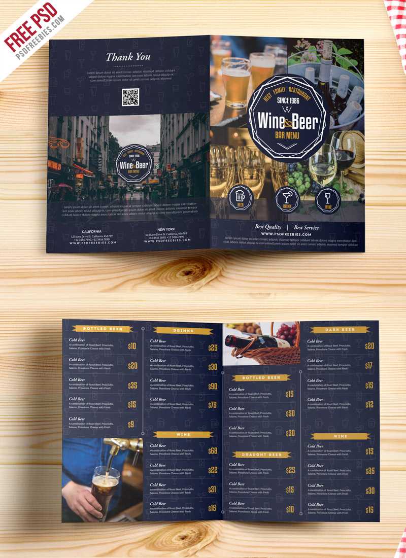 Beer And Wine Menu Bi Fold Brochure Template Psd Within Wine Brochure Template