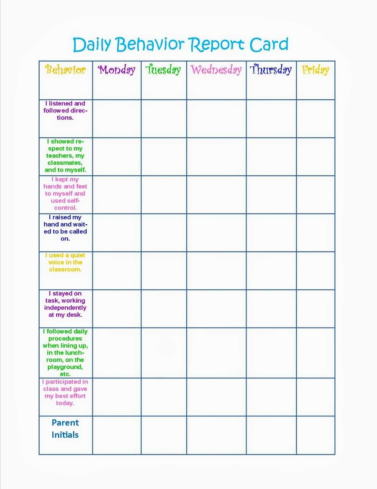 Behavior Charts Printable For Kids | Printable Reward Charts In Daily Behavior Report Template