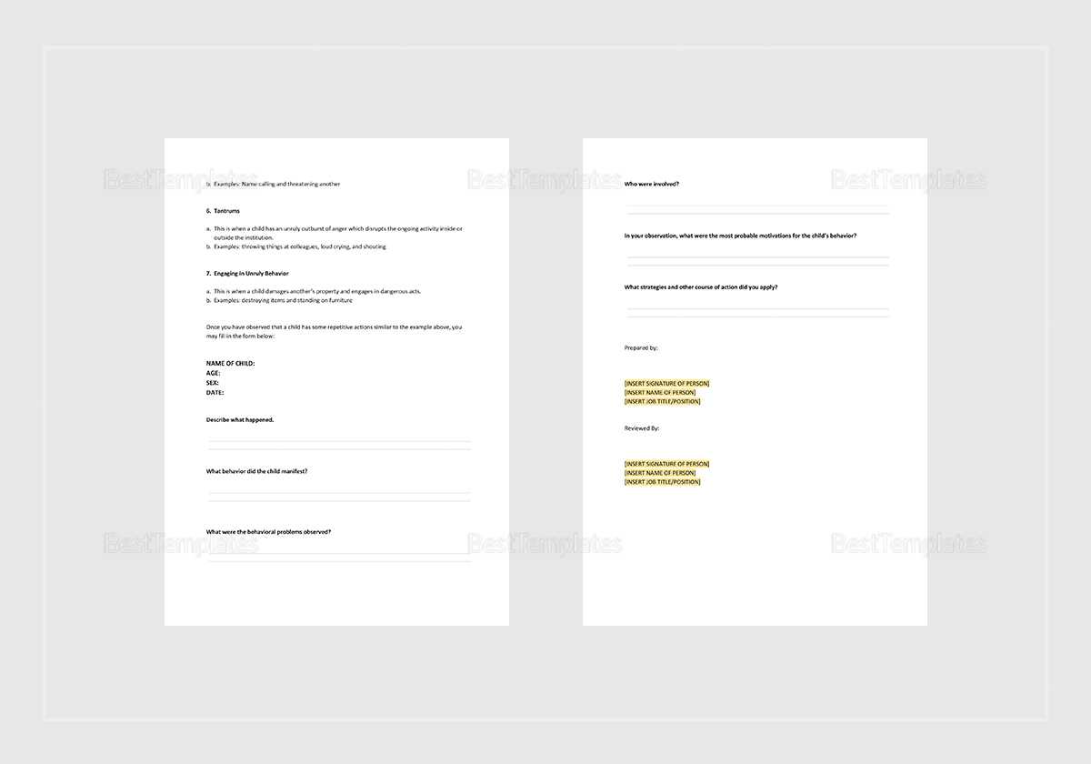 Behaviour Incident Report Template Within Behaviour Report Template