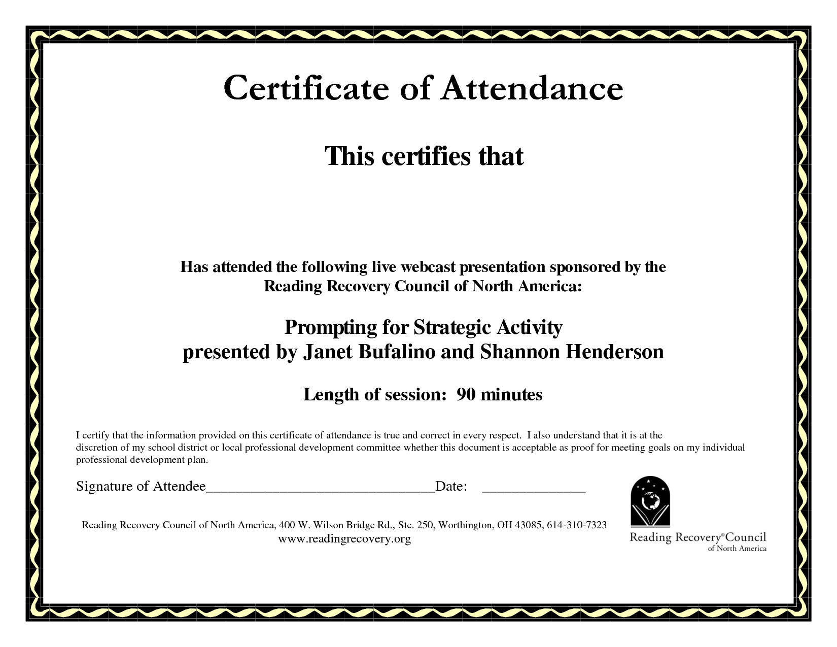 Best Photos Of Examples Of Certificate Of Attendance Inside Certificate Of Attendance Conference Template