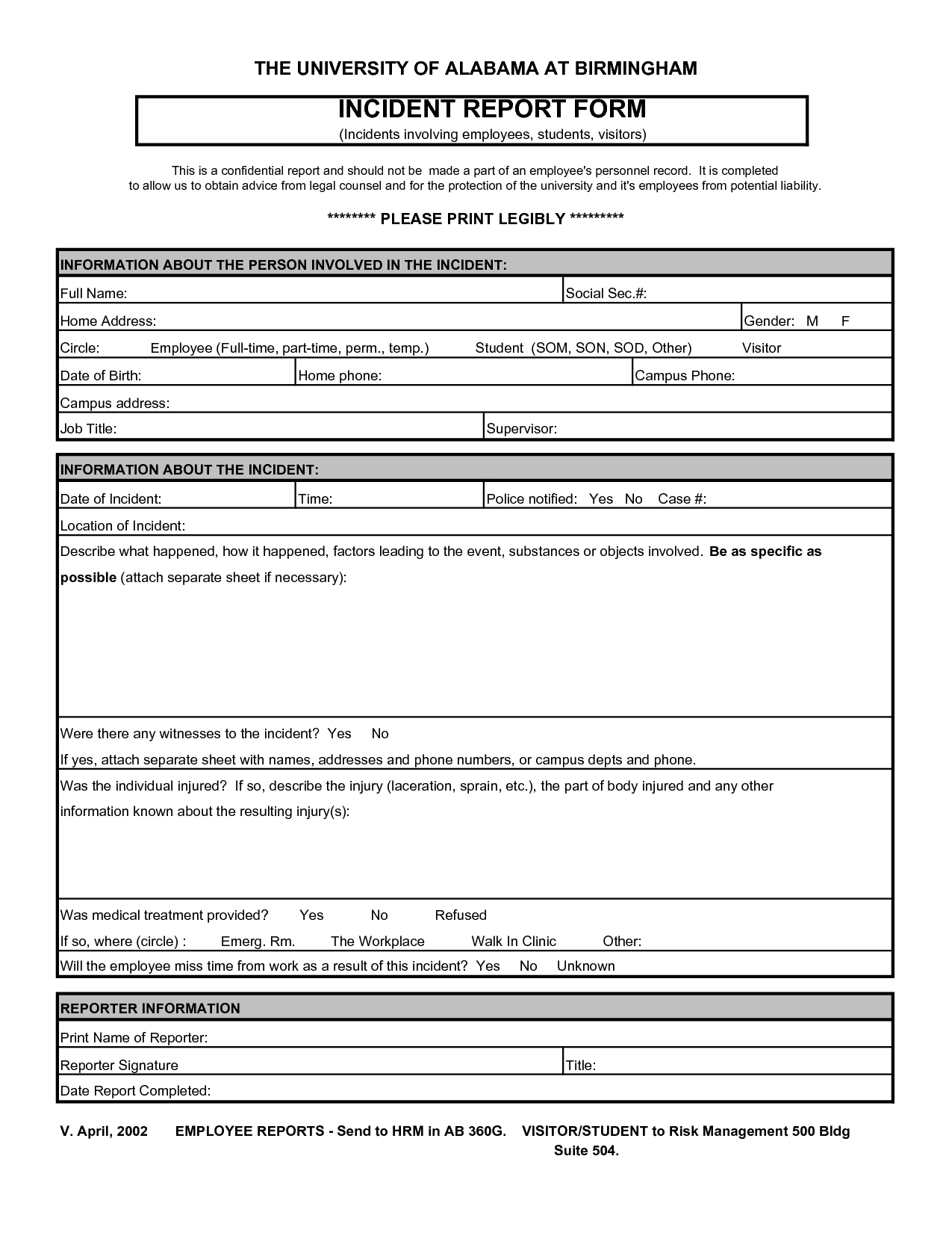 Best Photos Of Incident Report Template Pdf – Sample Pertaining To Injury Report Form Template