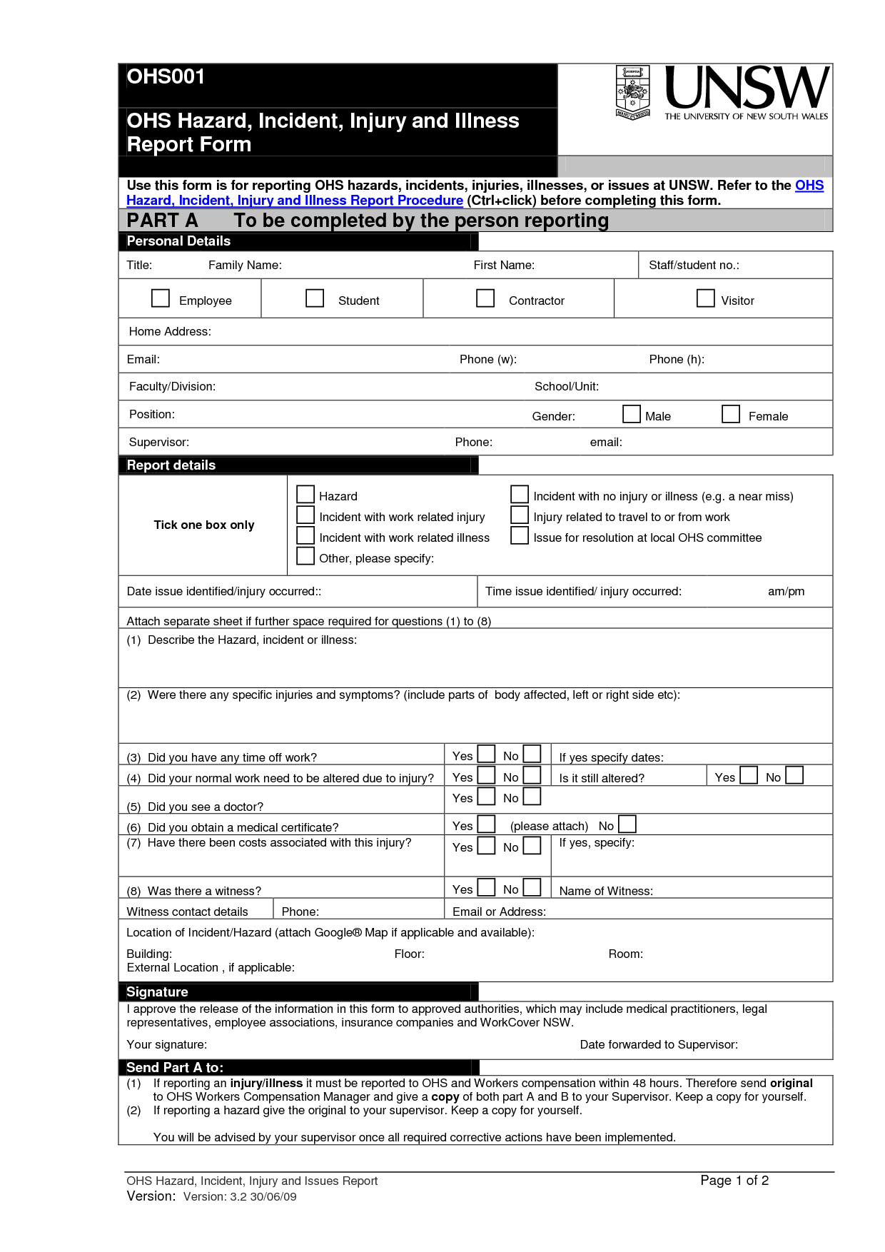 Best Photos Of Injury Incident Report Form – Injury Incident Throughout Hazard Incident Report Form Template