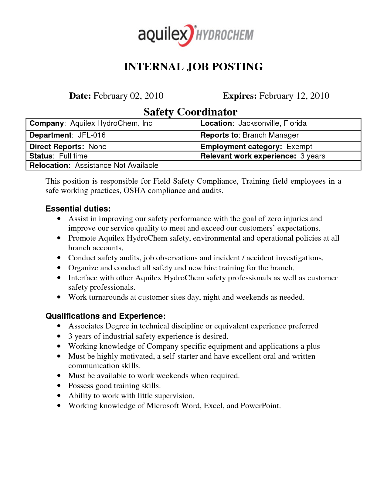 Best Photos Of Internal Job Posting Template Word – Resume Within Internal Job Posting Template Word
