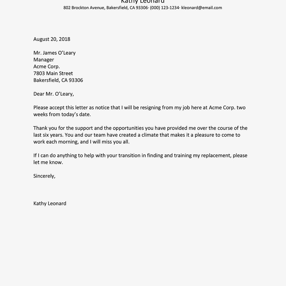 Best Resignation Letter Examples Inside 2 Weeks Notice Template Word