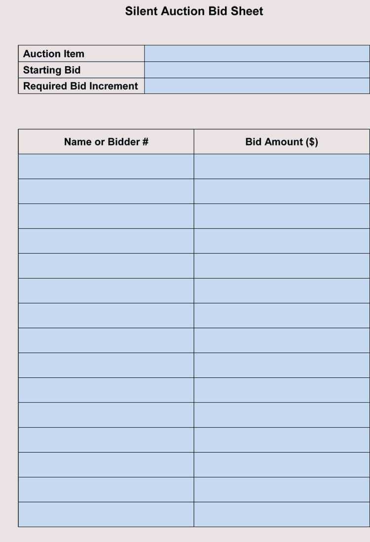 Bid Sheet Templates For Silent Auction (In Word, Excel, Pdf Regarding Auction Bid Cards Template