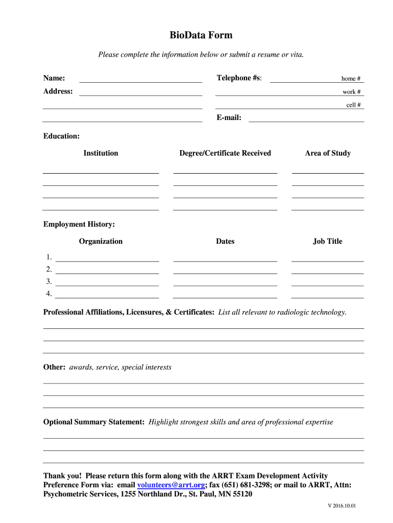 Biodata Form – Fill Online, Printable, Fillable, Blank Inside Free Bio Template Fill In Blank