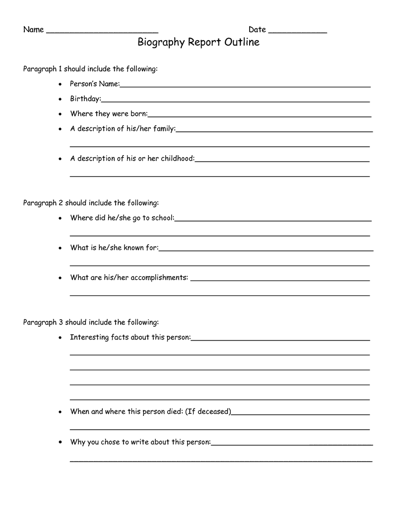 Biography Report Outline Worksheet.pdf | Projects To Try Intended For Free Bio Template Fill In Blank