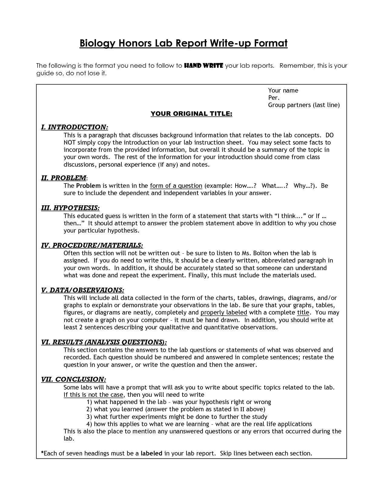 Biology Lab Report Format Example | College | Lab Report Pertaining To Lab Report Conclusion Template