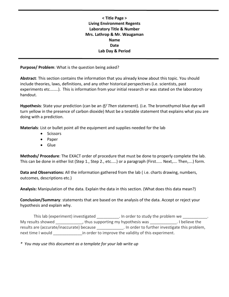 Biology Lab Report Template With Regard To Lab Report Conclusion Template