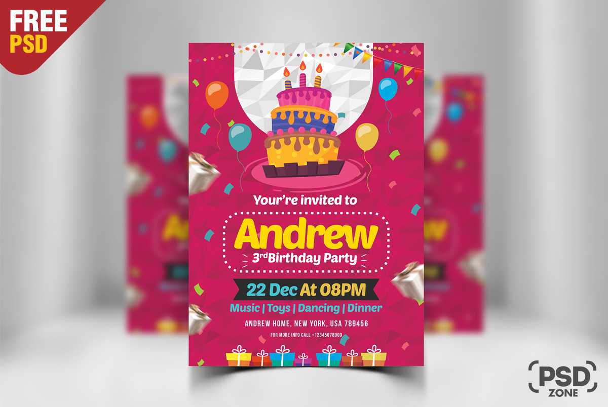 Birthday Invitation Card Design Free Psd – Psd Zone Intended For Photoshop Birthday Card Template Free