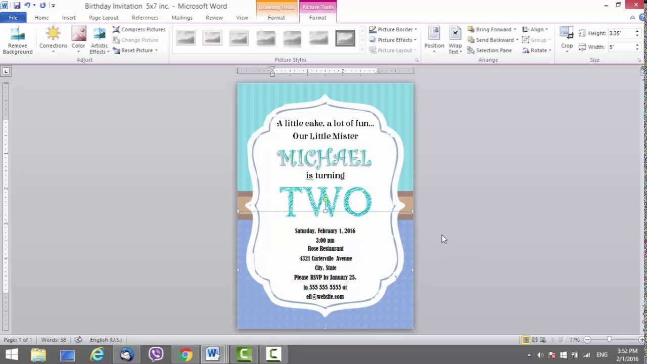 Birthday Invitation Template For Ms Word For Birthday Card Throughout Birthday Card Template Microsoft Word