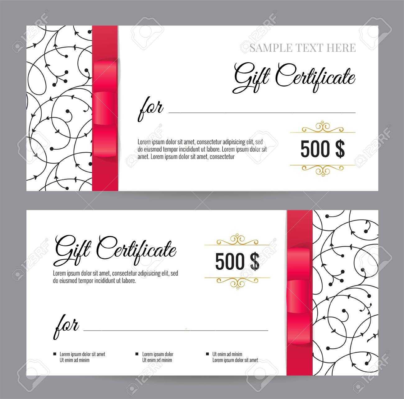 Black And White Gift Voucher Template With Floral Pattern And.. With Black And White Gift Certificate Template Free