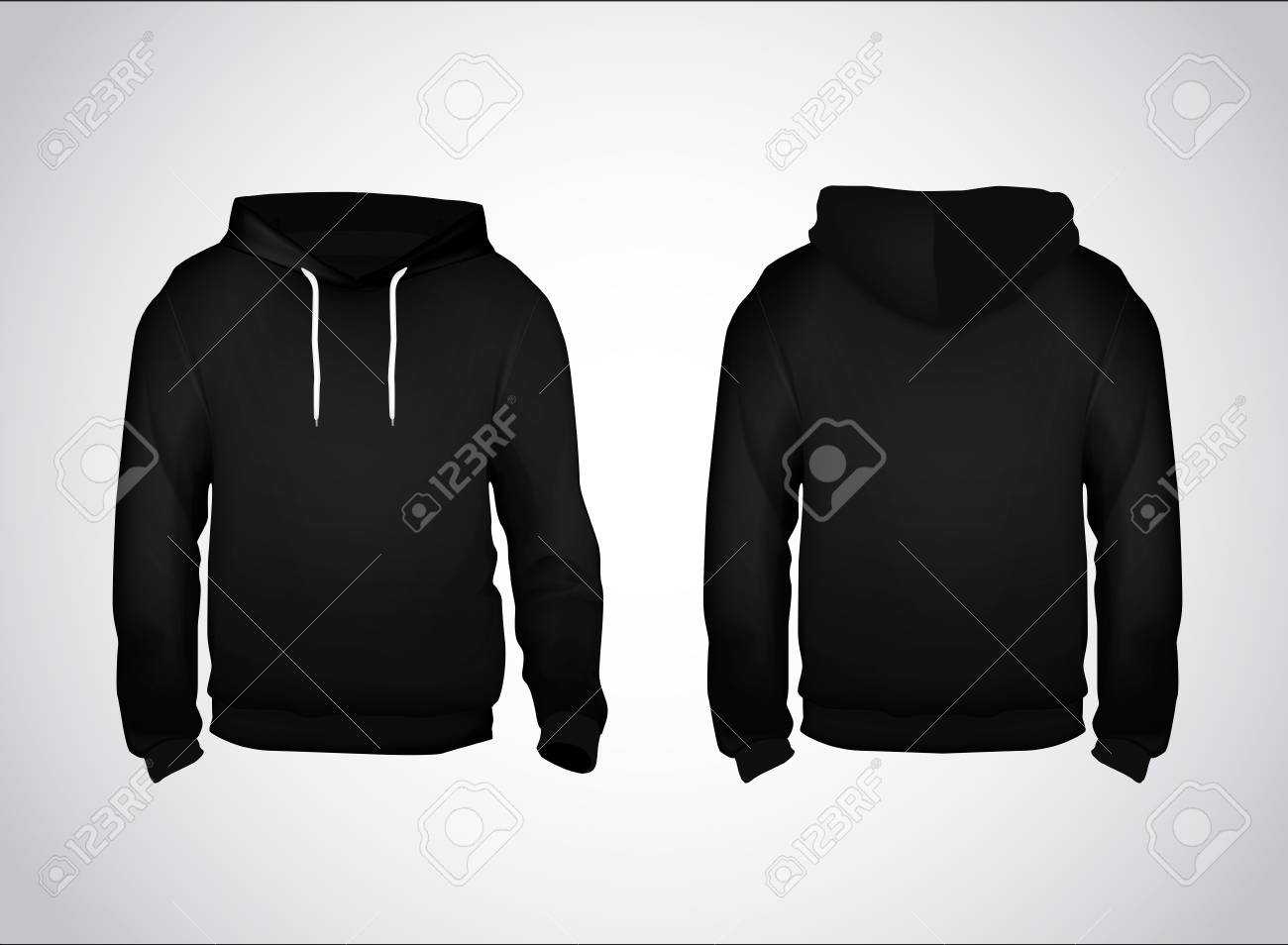 Black Men's Sweatshirt Template With Sample Text Front And Back.. In Blank Black Hoodie Template