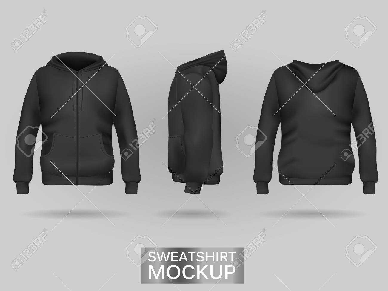 Black Sweatshirt Hoodie Template In Three Dimensions: Front,.. With Regard To Blank Black Hoodie Template