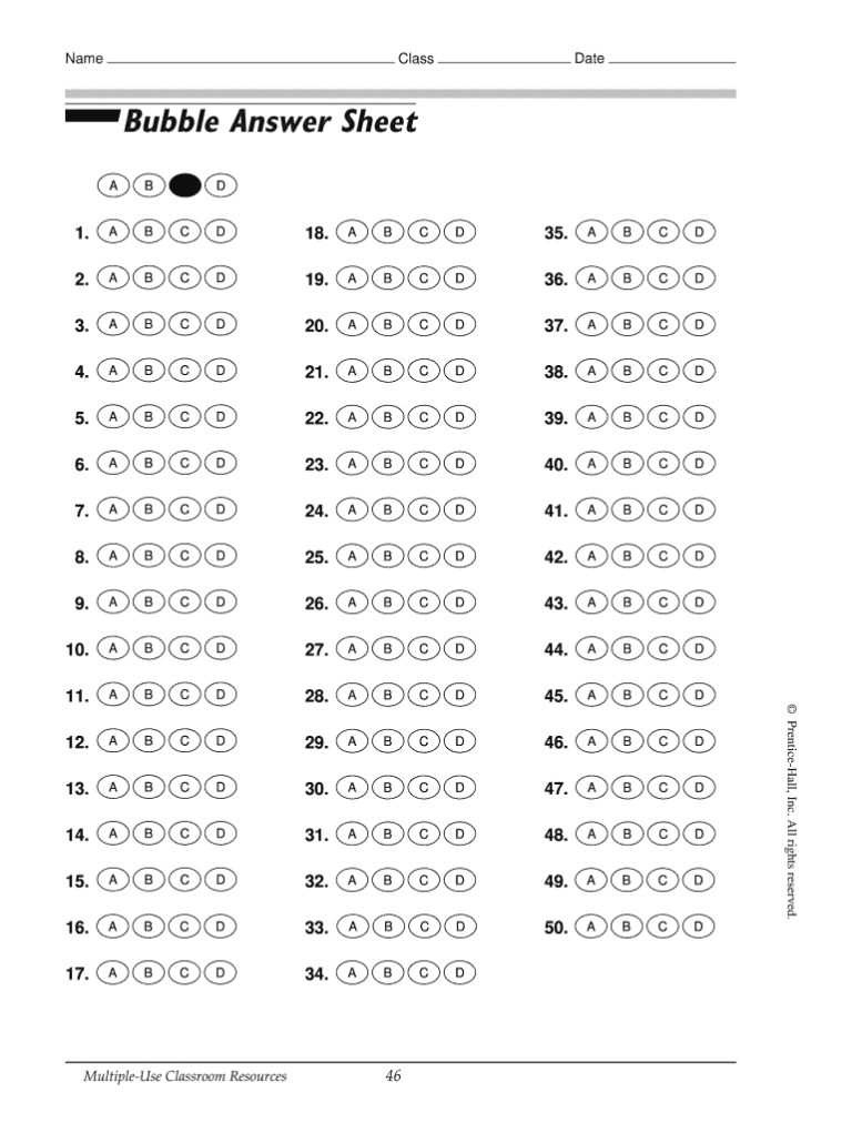 answer sheet homework