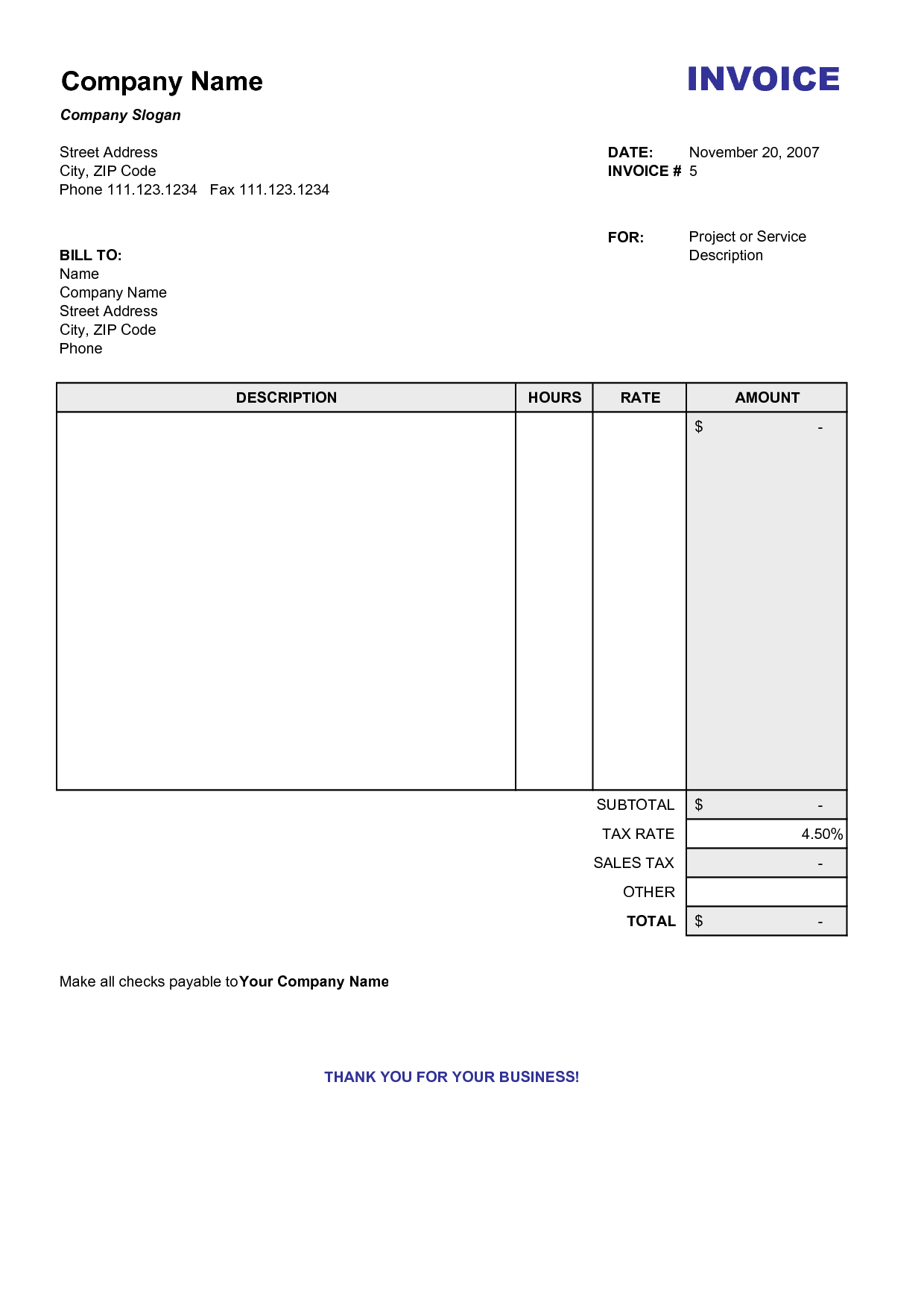 Blank Billing Invoice | Scope Of Work Template With Free Printable Invoice Template Microsoft Word