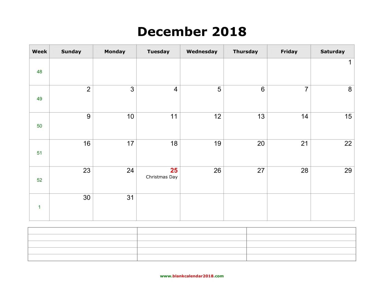 Blank Calendar For December 2018 For Full Page Blank Calendar Template