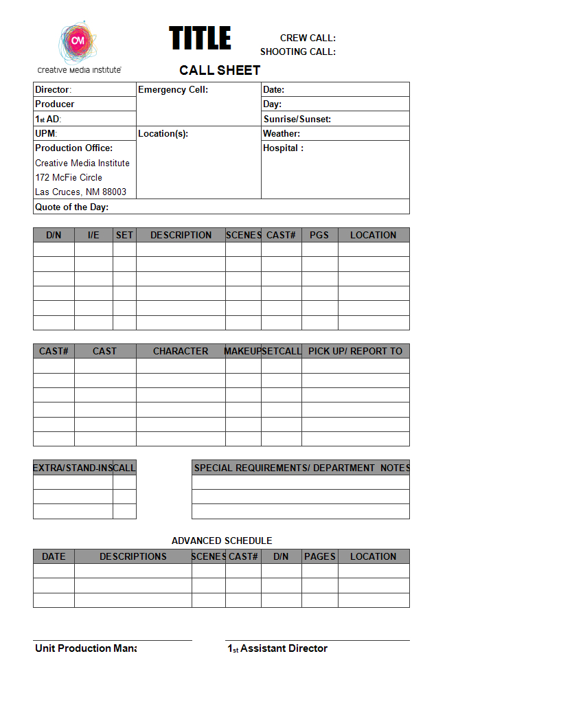 Blank Call Sheet Template - Atlantaauctionco Throughout Blank Call Sheet Template