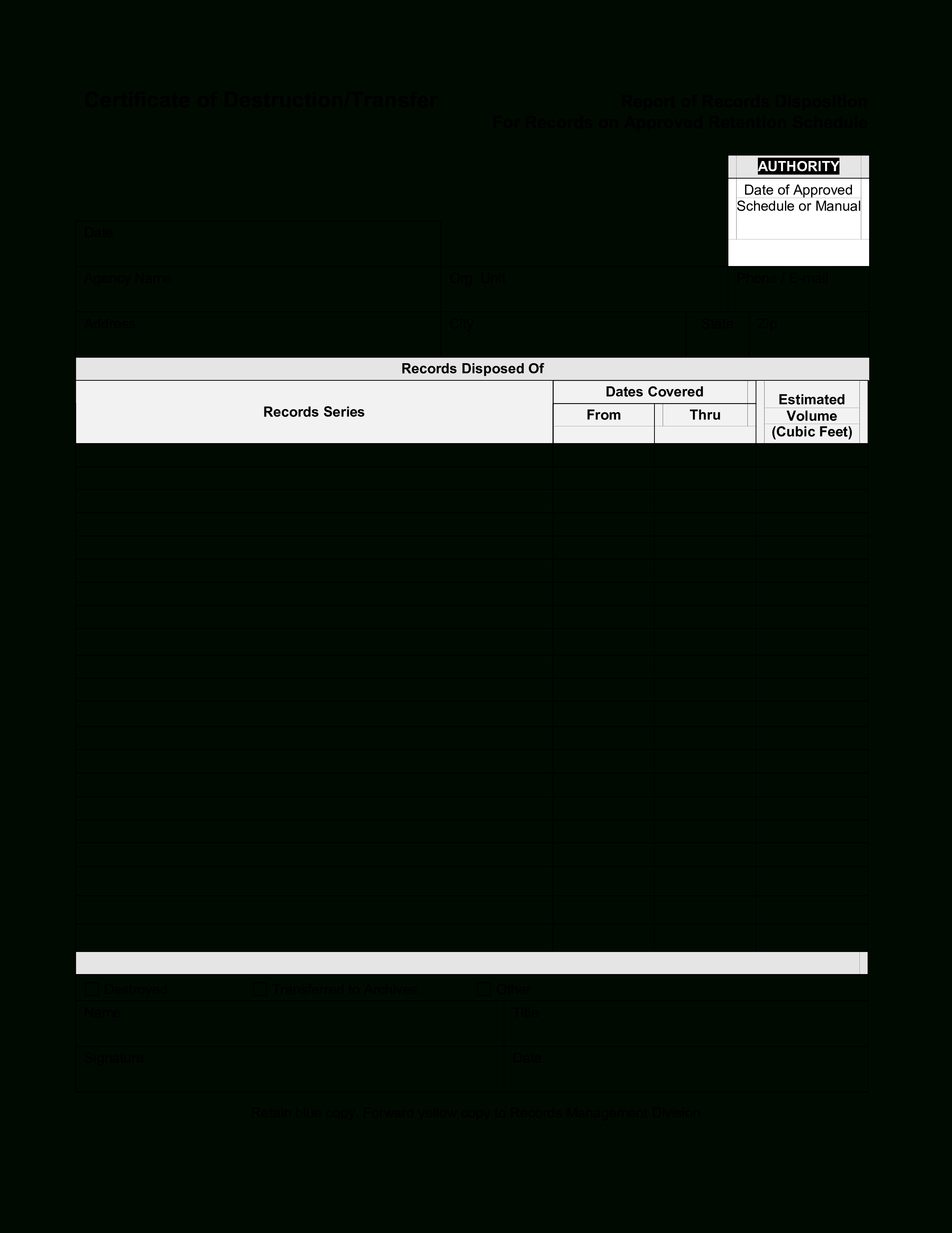 Blank Certificate Of Destruction | Templates At Regarding Free Certificate Of Destruction Template