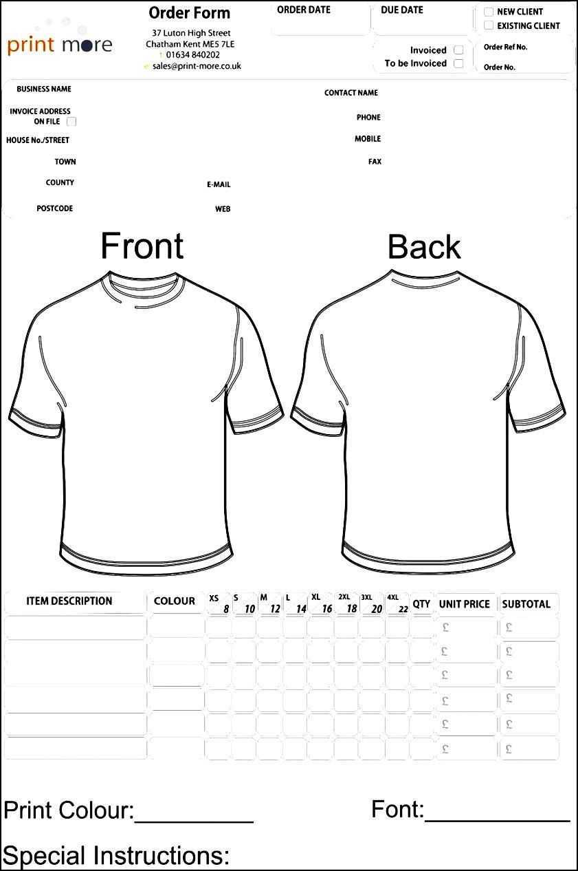 Blank Clothing Order Form Template | Besttemplates123 With Blank T Shirt Order Form Template