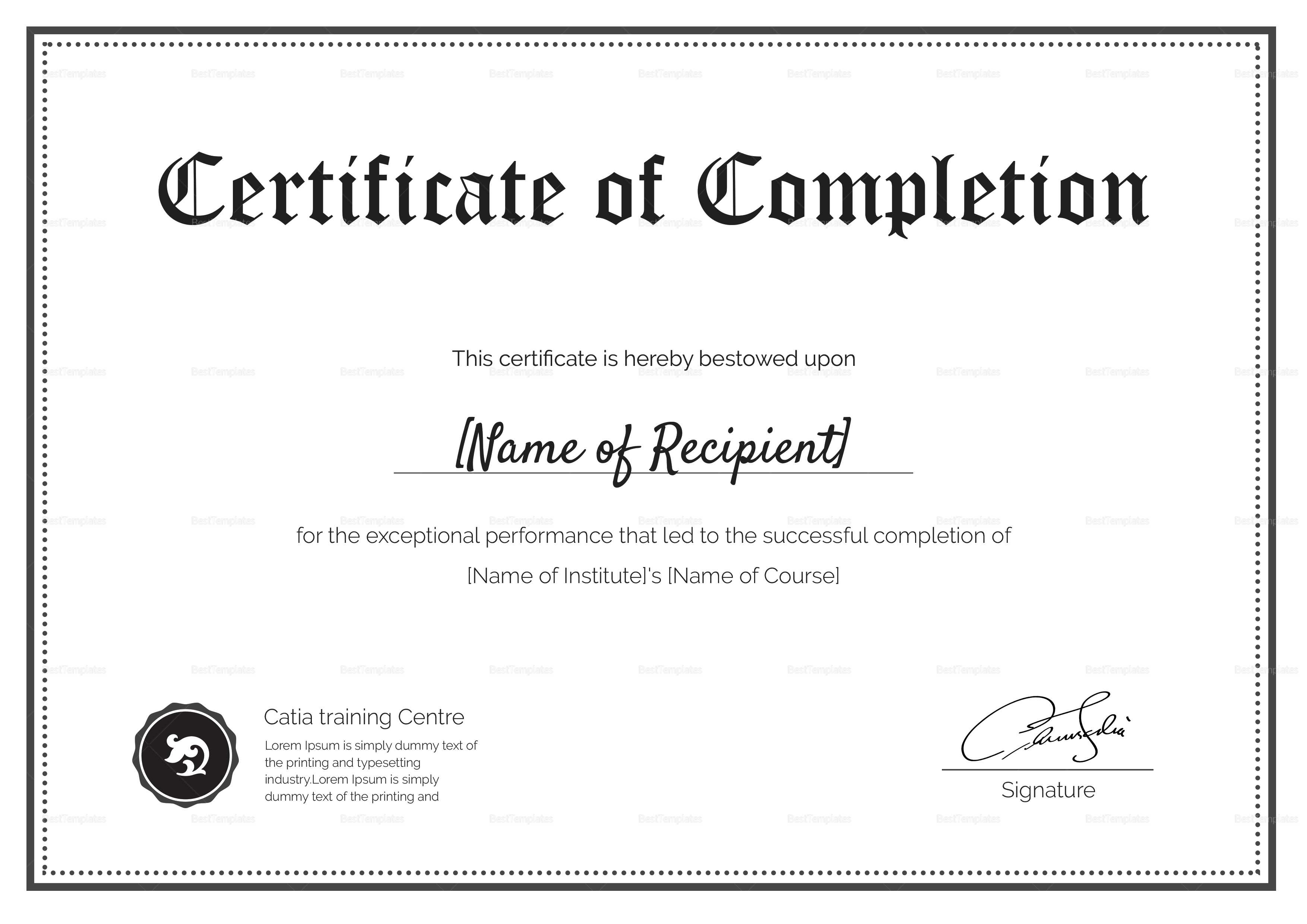 Blank Completion Certificate Template With Certification Of Completion Template