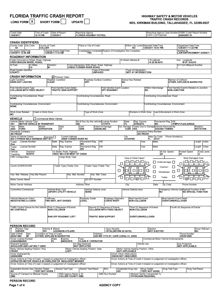 Blank Florida Accident Reports – Fill Online, Printable In Vehicle Accident Report Template